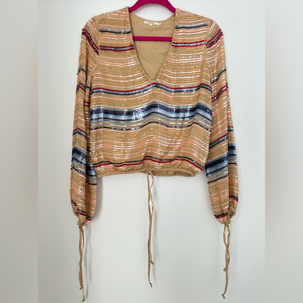 TULAROSA BREE LONG SLEEVE BLOUSE in Blue Multi Stripe - Picture 2 of 5